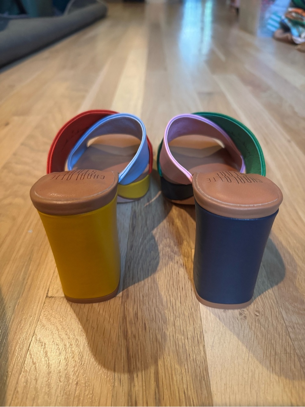 Charlotte Stone Multicolor Colorblock Leather Slide Mules “Sylvia” Mismatched - Picture 8 of 12